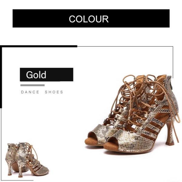 Salsa Shoes for Ladies - Gold Snake Print - Image 9