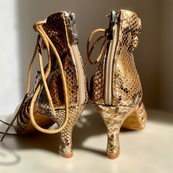 Salsa Shoes for Ladies - Gold Snake Print - Image 4